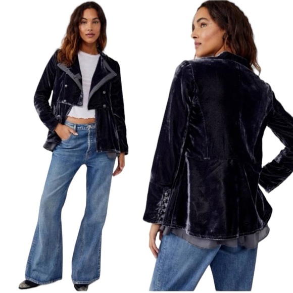 Free People Velvet Ebony Stunning Military Jacket - Picture 5 of 16